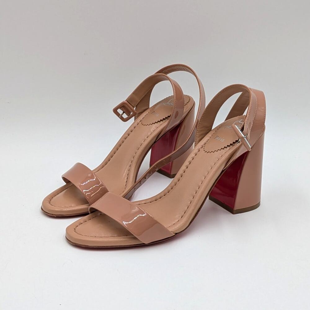 Christian Louboutin Miss Sabina 55 Platine Ankle Strap Block Heel Sandal 37.5